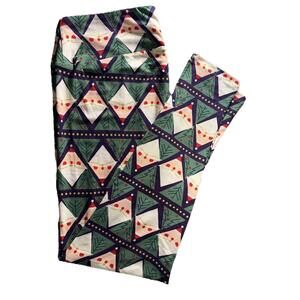 New LuLaRoe Holiday Diamond Santa Claus & Green Trees Leggings Size TC2 (20-26)